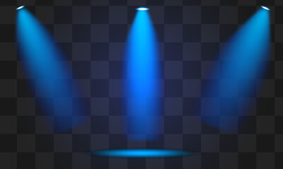 Three blue spotlights on stage