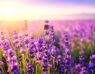 Obraz premium Field of purple blooms bathed in warm sunlight