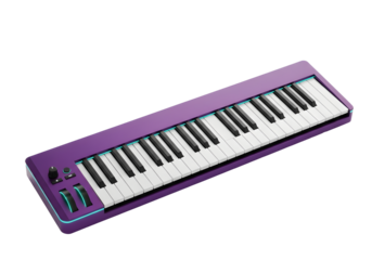 A purple electronic keyboard on transparent background