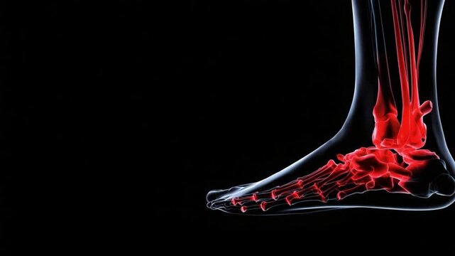 Anatomical Ankle: A detailed, illuminated view highlighting the intricate bone structure of an ankle, captured in a stark, focused composition.