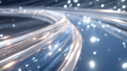 A glowing digital environment illustrates how a data stream constantly flows through a futuristic pipeline, surrounded by soft ambient light, symbolizing real time analytics and advanced data