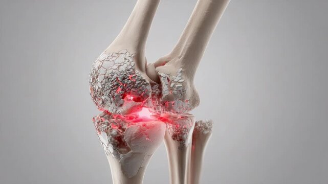 Osteoarthritis: A close-up view of a knee joint afflicted by osteoarthritis, highlighting the disease's detrimental effects on bone and joint health.