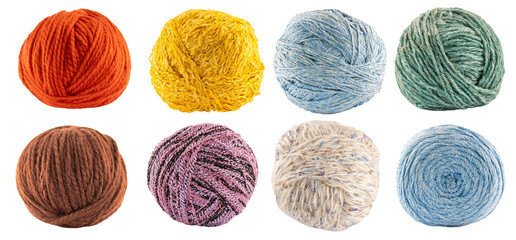 Knitting wool yarn balls isolated