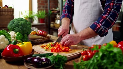 Chef preparing fresh vegetables for healthy meal preparation in the kitchen