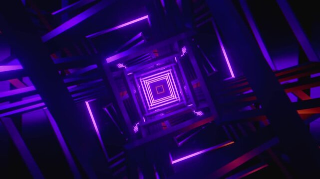 Abstract futuristic VJ loop corridor background with rhythmic angular shapes and perspective depth