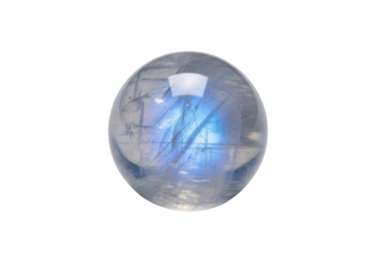A polished moonstone gemstone showcasing its characteristic blue sheen and inclusions, a symbol of intuition and inner wisdom isolated on transparent background
