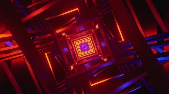 Abstract futuristic VJ loop corridor background with rhythmic angular shapes and perspective depth