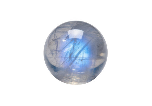 A polished moonstone gemstone showcasing its characteristic blue sheen and inclusions, a symbol of intuition and inner wisdom isolated on transparent background
