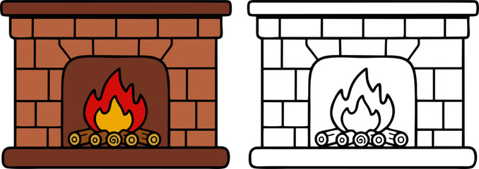 Cozy Stone Fireplace with Arched Hearth Vector Illustration