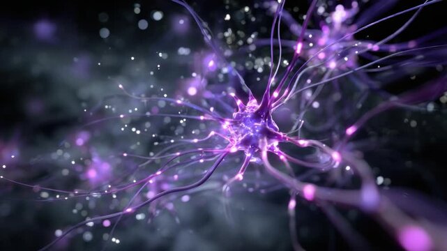 Network of Neural Pathways: An abstract representation of neural connections in the brain, with glowing purple neurons interconnected, evoking the complexity and wonder of the human mind.