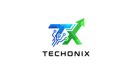Techonix Logo Design with Arrow Symbol.