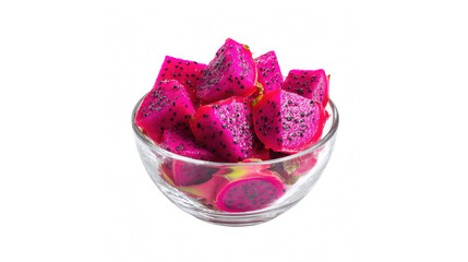 Vibrant and fresh: a clear bowl brimming with perfectly diced red dragon fruit pieces