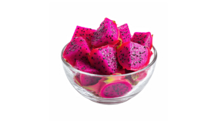 Vibrant and fresh: a clear bowl brimming with perfectly diced red dragon fruit pieces
