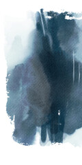 Hand-painted watercolor artwork with dark blue layers forming an abstract landscape mood, evoking depth, silence, and natural atmosphere. Vector