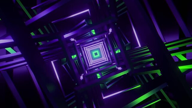 Abstract futuristic VJ loop corridor background with rhythmic angular shapes and perspective depth