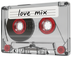 Transparent Cassette png Clear Mixtape cutout Red Reel Tape png Vintage Audio cutout Retro Recording png Analog Media cutout Love Sound png isolated transparent background image