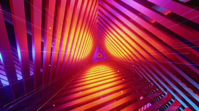 Seamless VJ loop with sharp triangular tunnel and glowing geometric portal for stage screens