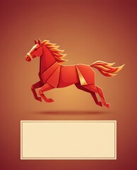 Red and Gold Origami Fire Horse Zodiac with Copy Space
