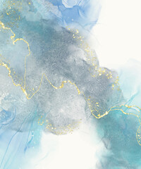 Elegant abstract watercolor composition in soft blue tones with flowing textures and gold accents, ideal for luxury, calm, and creative backgrounds. vector