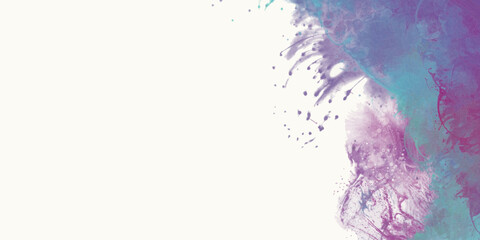 Dynamic abstract artwork with turquoise and purple paint splashes on white background, expressing creativity, motion, and modern artistic energy. vector