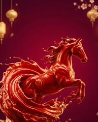 Chinese New Year Fire Horse Illustration with Traditional Elements.