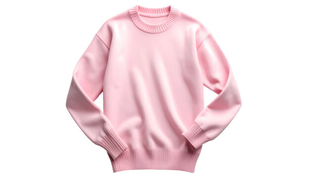 A soft, light-pink crew-neck sweater, isolated on a black background