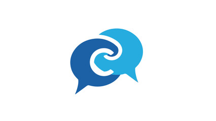 Fototapeta premium A blue and white logo featuring two overlapping speech bubbles with a swirling design on a white background.