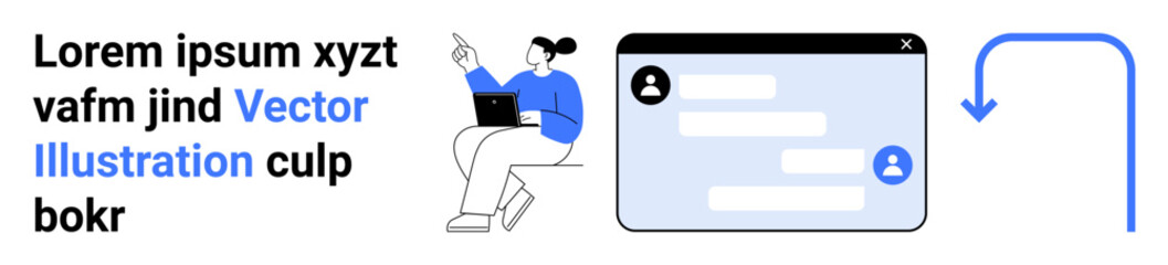 Fototapeta premium Communication tools, customer support, team chat, user interface, modern work, digital interaction. Person pointing at chat interface. Communication tools and customer support concept