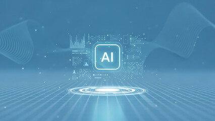 Illuminated ai symbol in a futuristic digital landscape