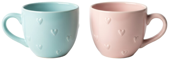 blue mug png pink cup cutout pastel teacup png heart drinkware cutout ceramic vessel png porcelain kitchenware cutout adorable mug png isolated transparent background image