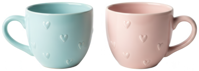 blue mug png pink cup cutout pastel teacup png heart drinkware cutout ceramic vessel png porcelain kitchenware cutout adorable mug png isolated transparent background image
