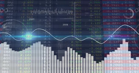 Animation of statistics and digital data processing over dark background - Powered by Adobe