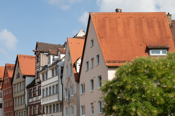 Fototapeta premium Facades of houses in different architectural styles in the city center of the German city of Ulm.