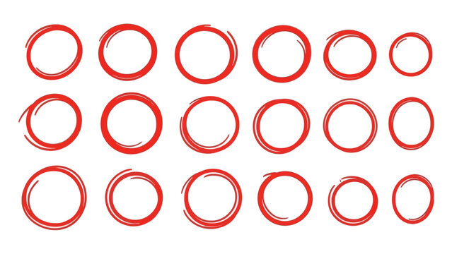 Hand-drawn red circles and ovals for highlighting and emphasis on a white background