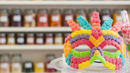 Colorful Gummy Candy Mask on Display.