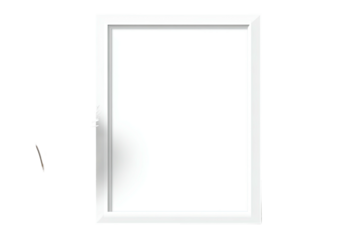 A stark white rectangular frame, centered on a black backdrop, simple and empty