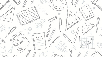 Seamless Pattern of School Supplies and Stationery Doodle, Back to School Concept