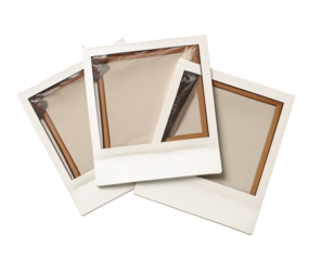 Three instant film frames, the central one with partial wrapping