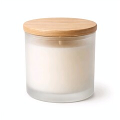 Minimalist Scented Candle in Frosted Glass Jar Isolated on White