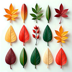 Autumn Leaves Collection on White Background