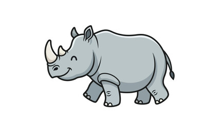 Fototapeta premium A cute cartoon illustration of a happy rhinoceros with its eyes closed and a smile on its face.