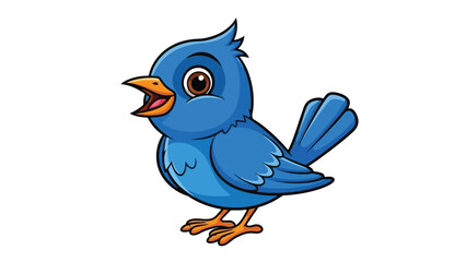 Fototapeta premium A cute cartoon blue bird with its mouth open, standing on its feet.