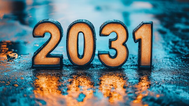 Futuristic Urban Landscape at Night with Neon Lights Reflecting Off Skyscrapers in 2031