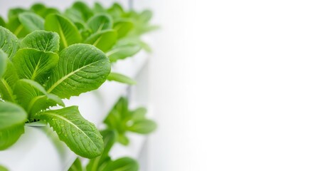 Fresh green hydroponic lettuce growing in vertical indoor farm