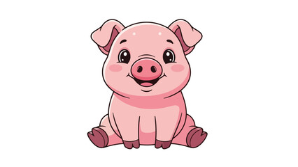 A cute cartoon illustration of a pink piglet sitting down with a happy expression.