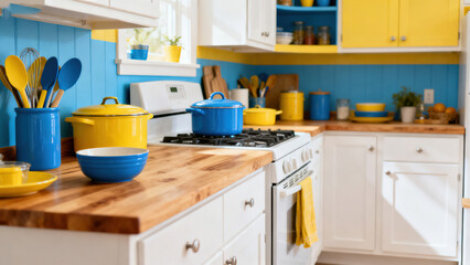 Fresh and Bright Blue-Yellow Contrast Nordic-Style Kitchen