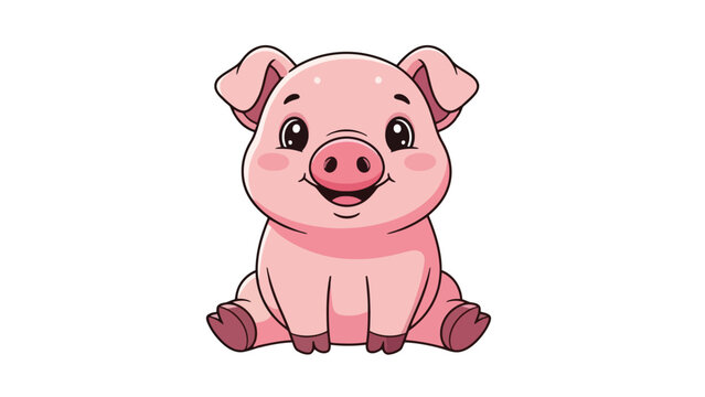 A cute cartoon illustration of a pink piglet sitting down with a happy expression.