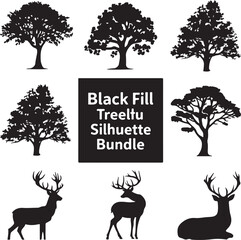bundle of 6 8 unique black fill silhouette designs 15 isolated on white background