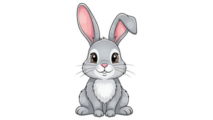 Fototapeta premium A cute cartoon illustration of a fluffy gray bunny rabbit with long ears and big eyes sitting and looking forward.