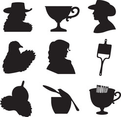 bundle of 6 8 unique black fill silhouette designs 16 isolated on white background